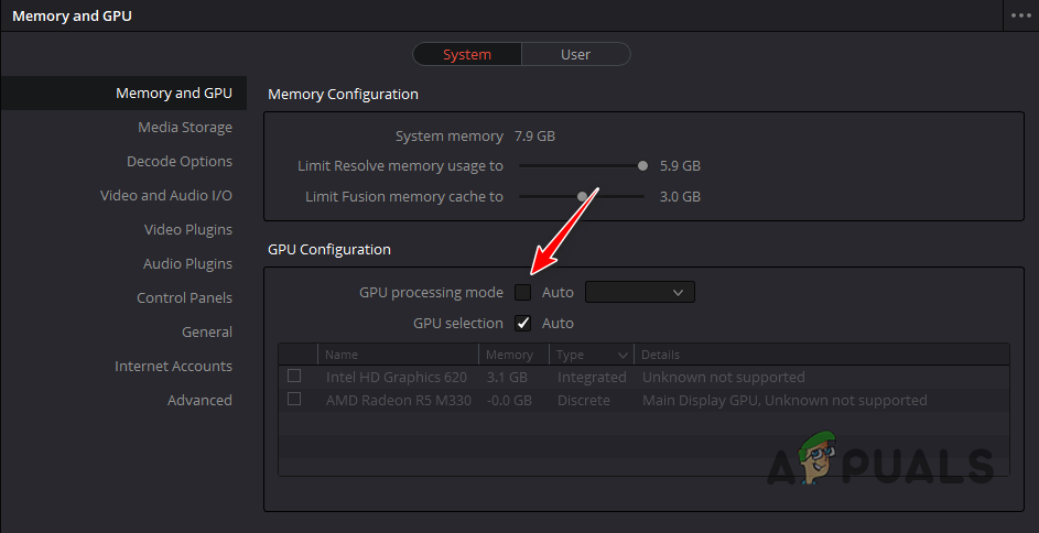 Disabling Auto-Detect GPU Processing Mode