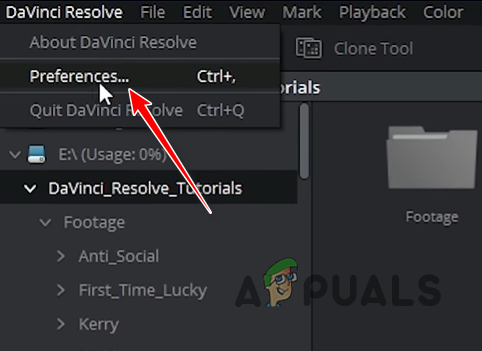 Opening DaVinci Resolve Preferences