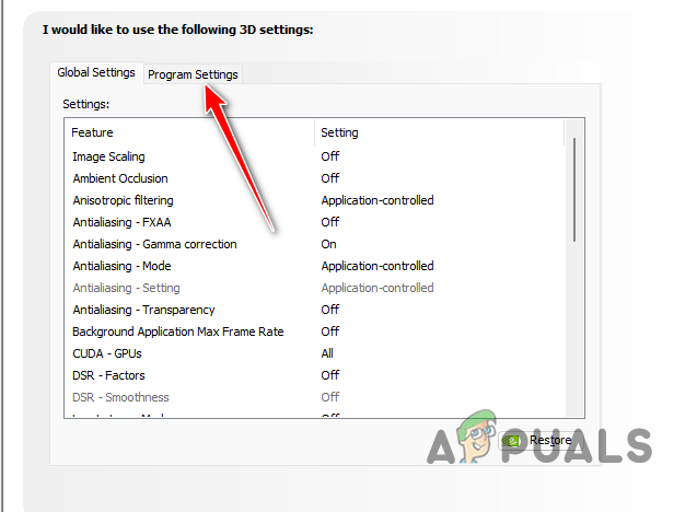 Navigating to Program Settings