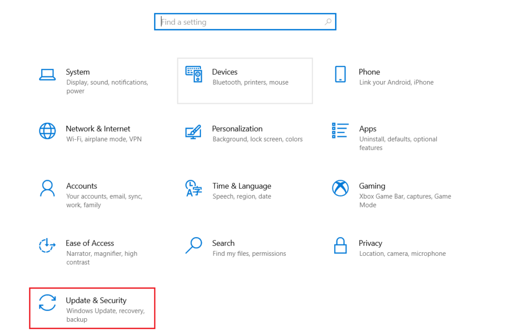 update & security setting windows
