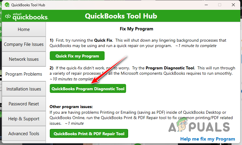 Running Program Diagnostic Tool