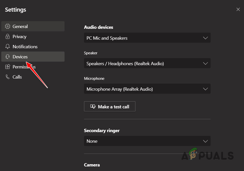 Navigating to Devices Settings