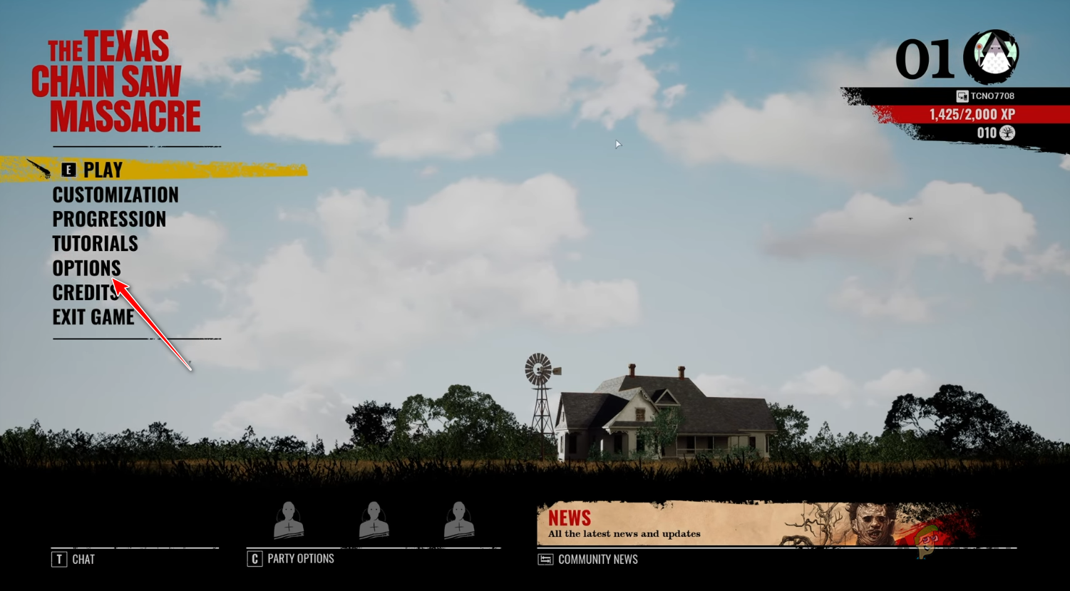 Navigating to Game Options