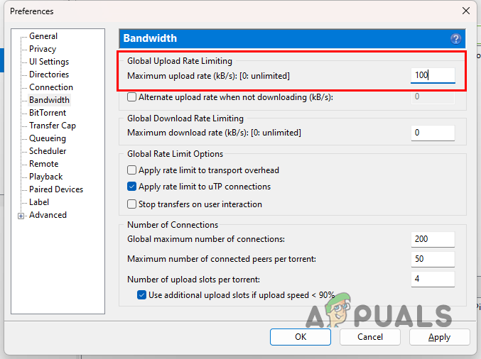 Changing Maximum Upload Rate