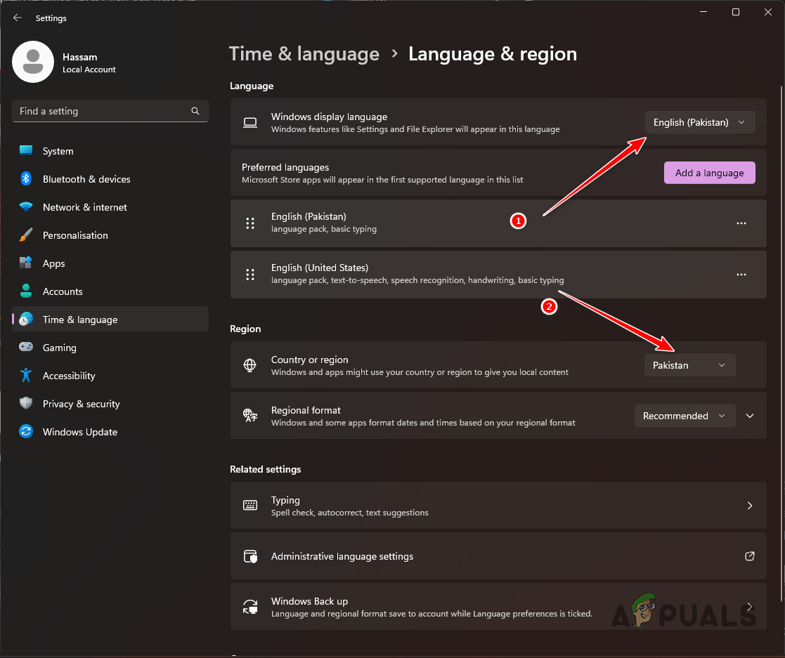 Changing Language and Region