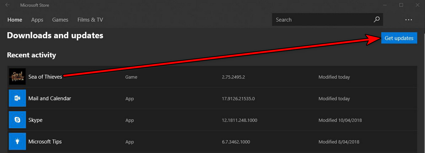 Update Sea of Thieves Through the Microsoft Store
