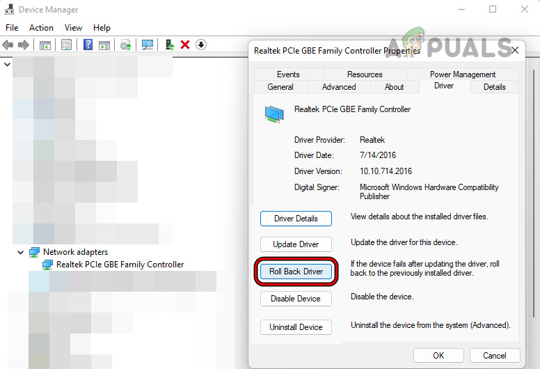 Roll Back the Network Driver 