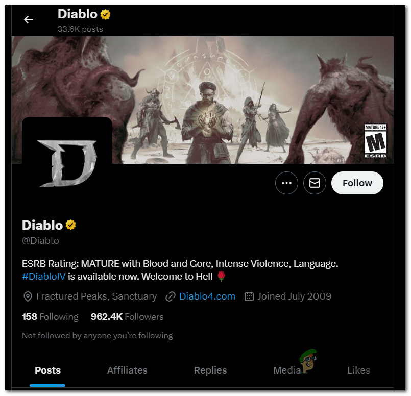Checking the Twitter account of Diablo