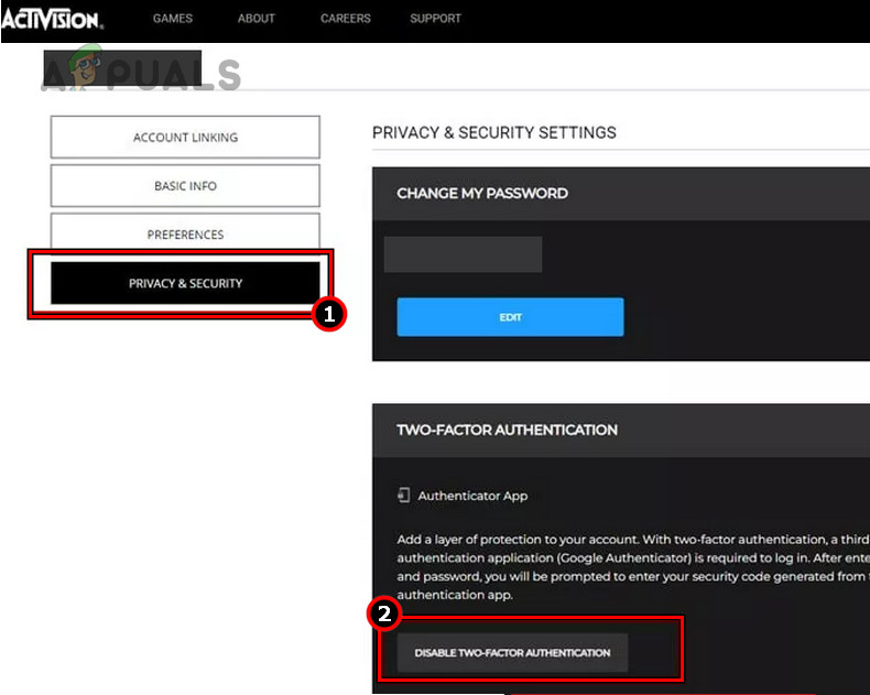 Disable 2FA on the Activision Account