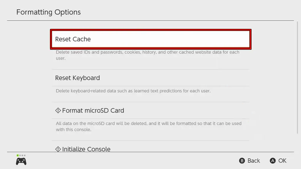 Reset Cache of the Nintendo Switch