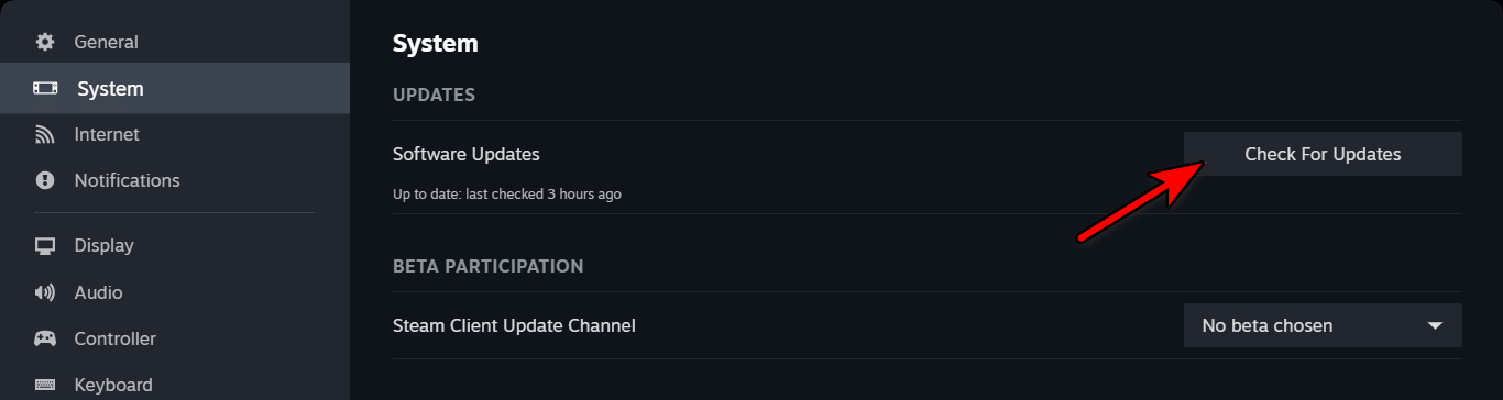 Check for Updates on Steam Deck