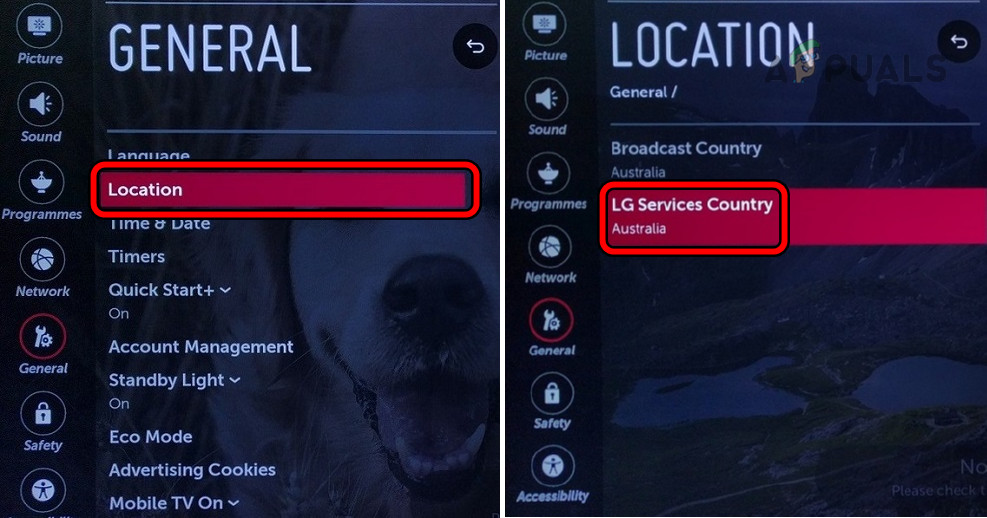 Change the LG Service Country