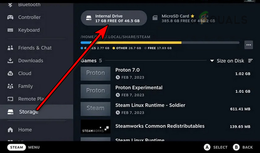 Check Storage Space on the Steam Deck