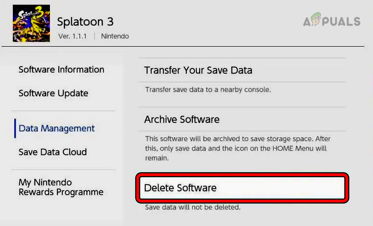 Delete Software of Splatoon 3 on the Nintendo Switch