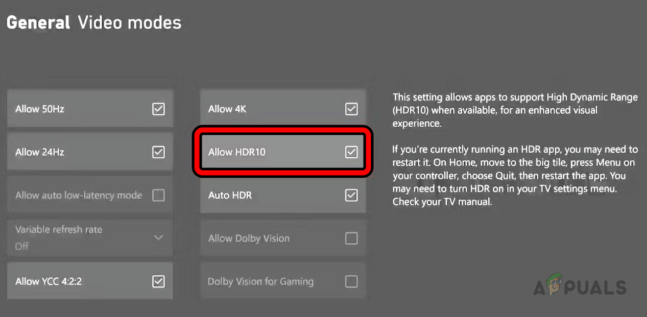 Disable Allow HDR10 on the Xbox