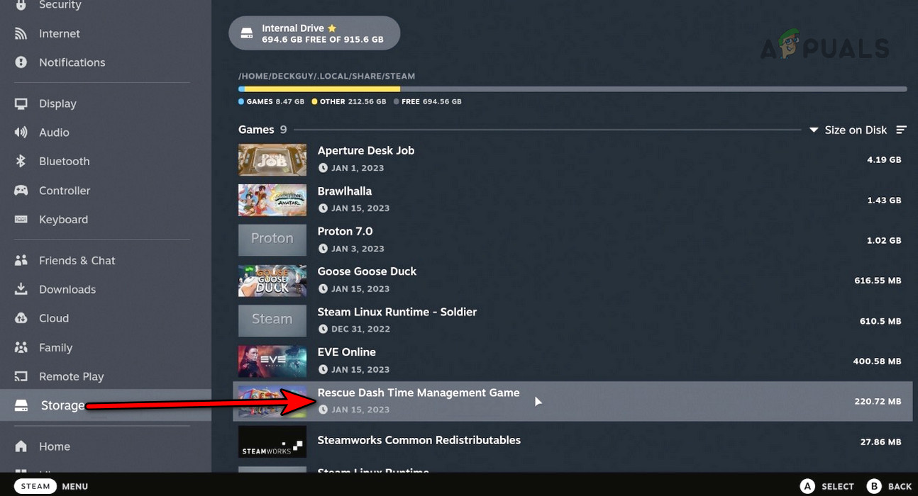 Uninstall the Game from the Steam Deck