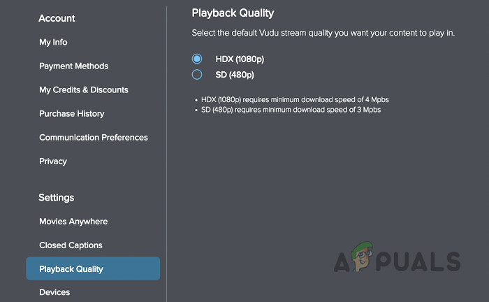 Change Playback Quality on Vudu