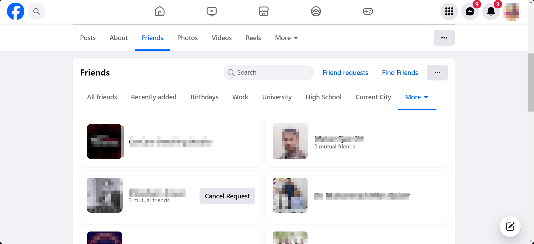 A list of people you are following on Facebook will then be displayed for you to view