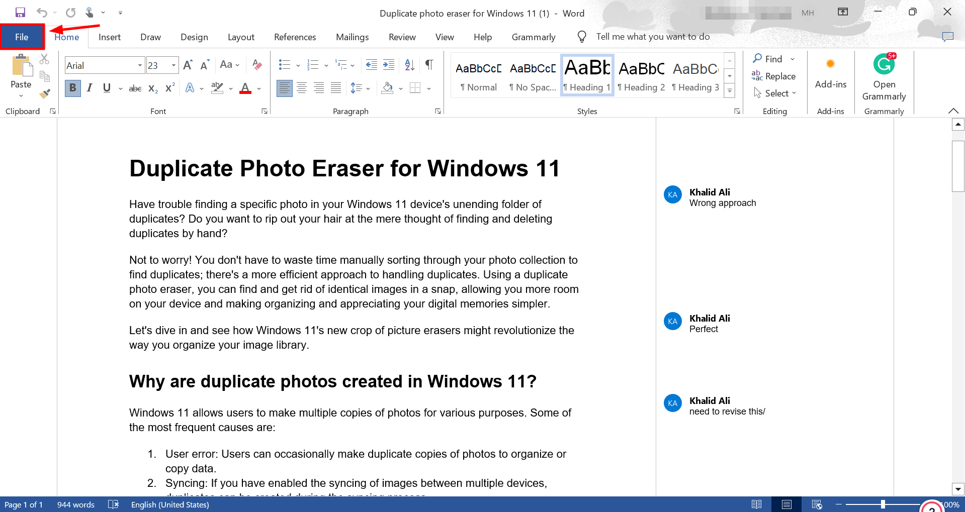 Click File at the top left corner