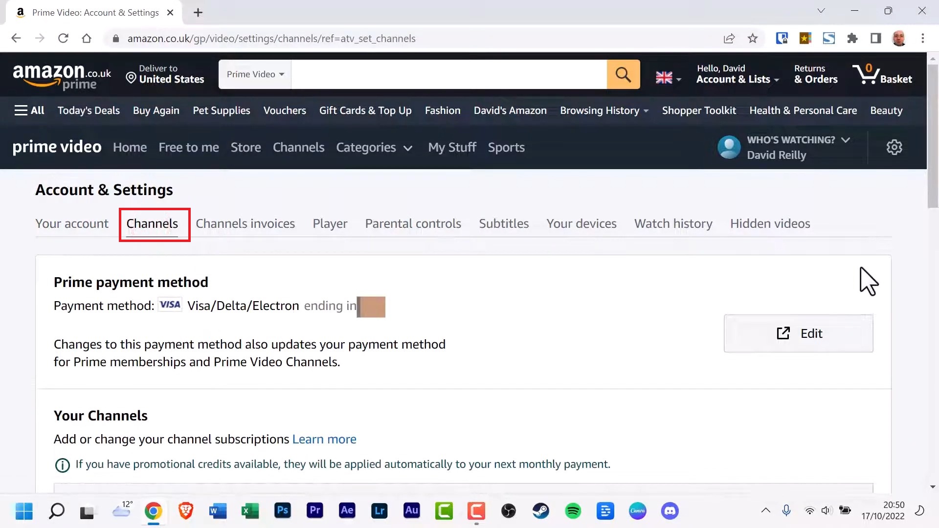 Select "Channel" tab from top bar