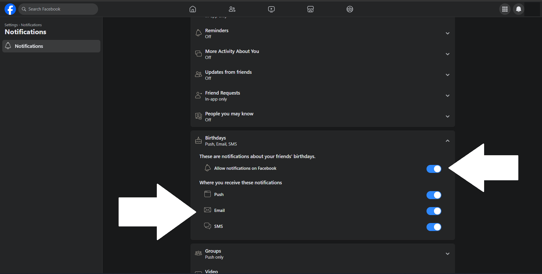 Facebook Birthday Notification Settings