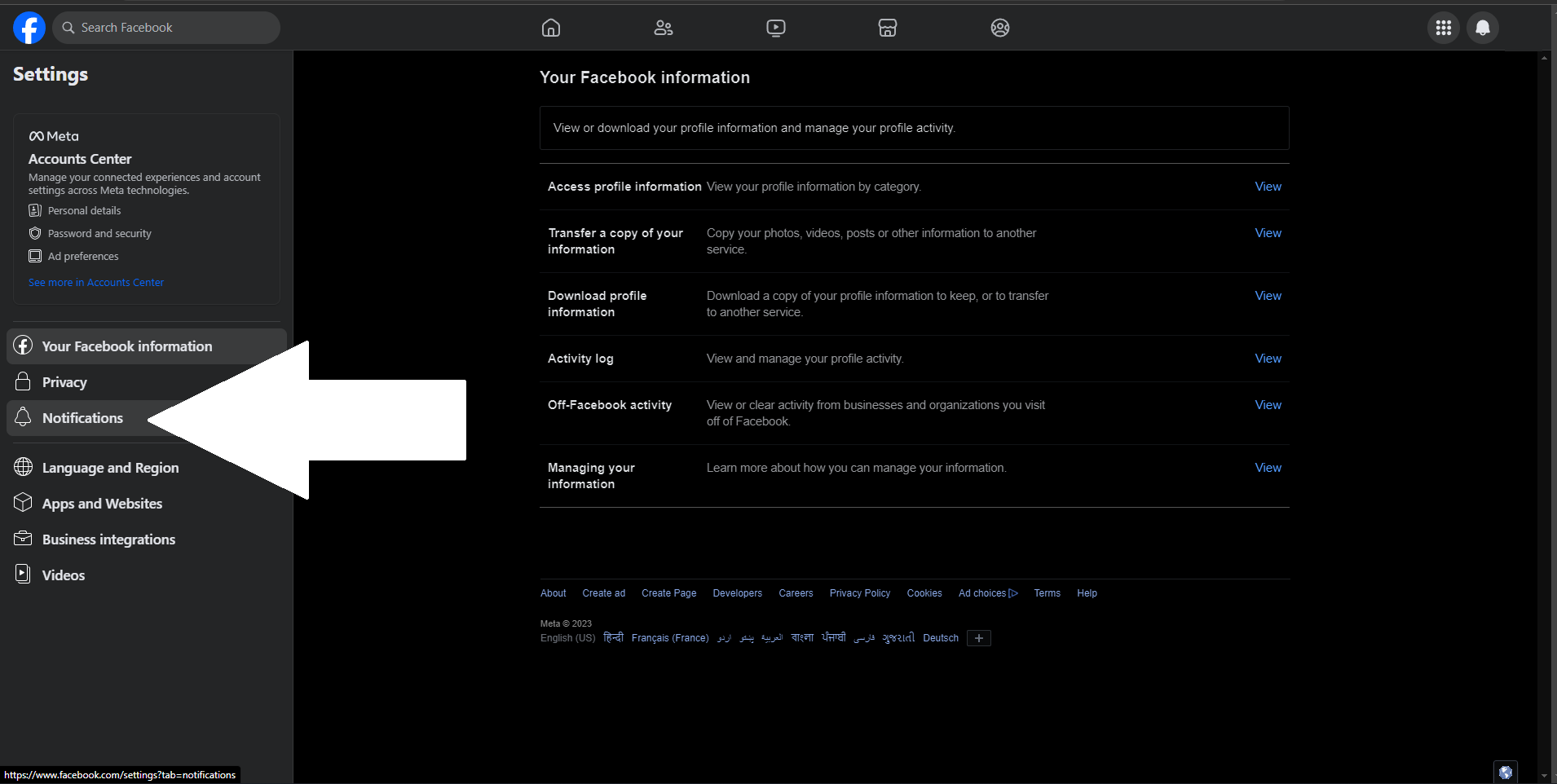 Facebook Notification Settings