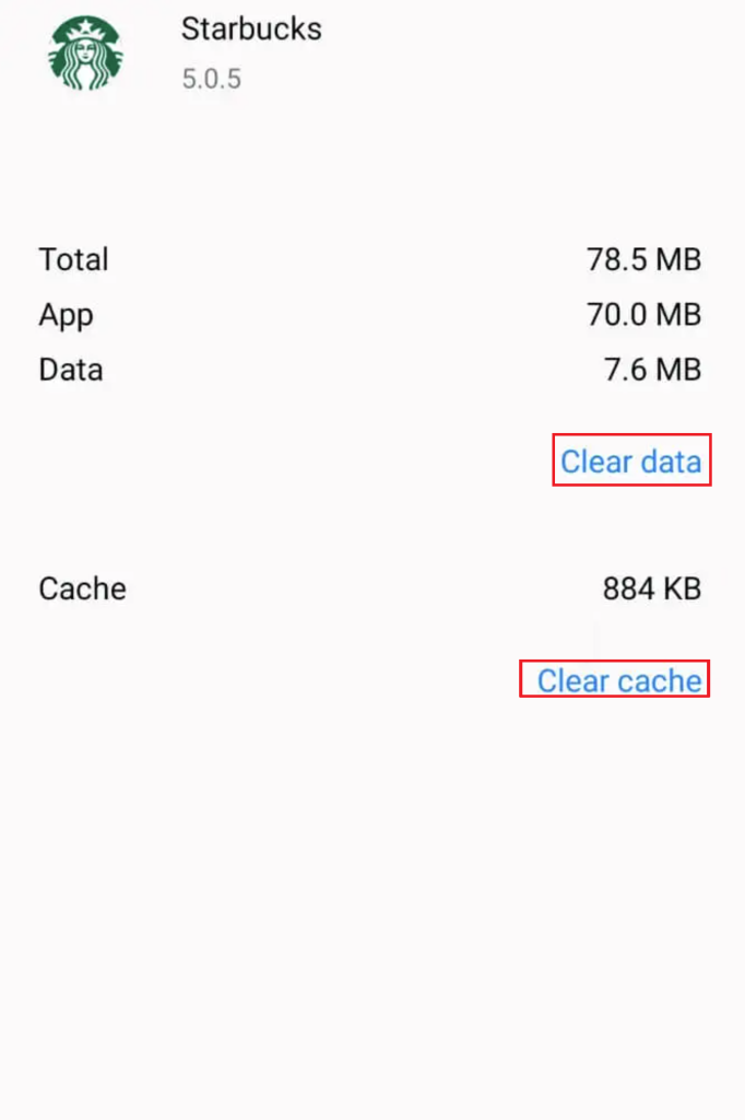 Clear Starbucks app cache