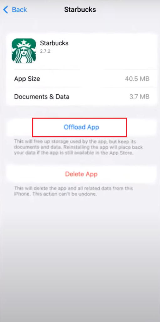 Offload Starbucks app