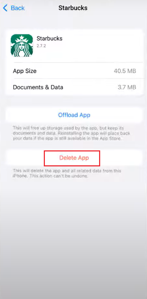 Delete and reinstall Starbucks app