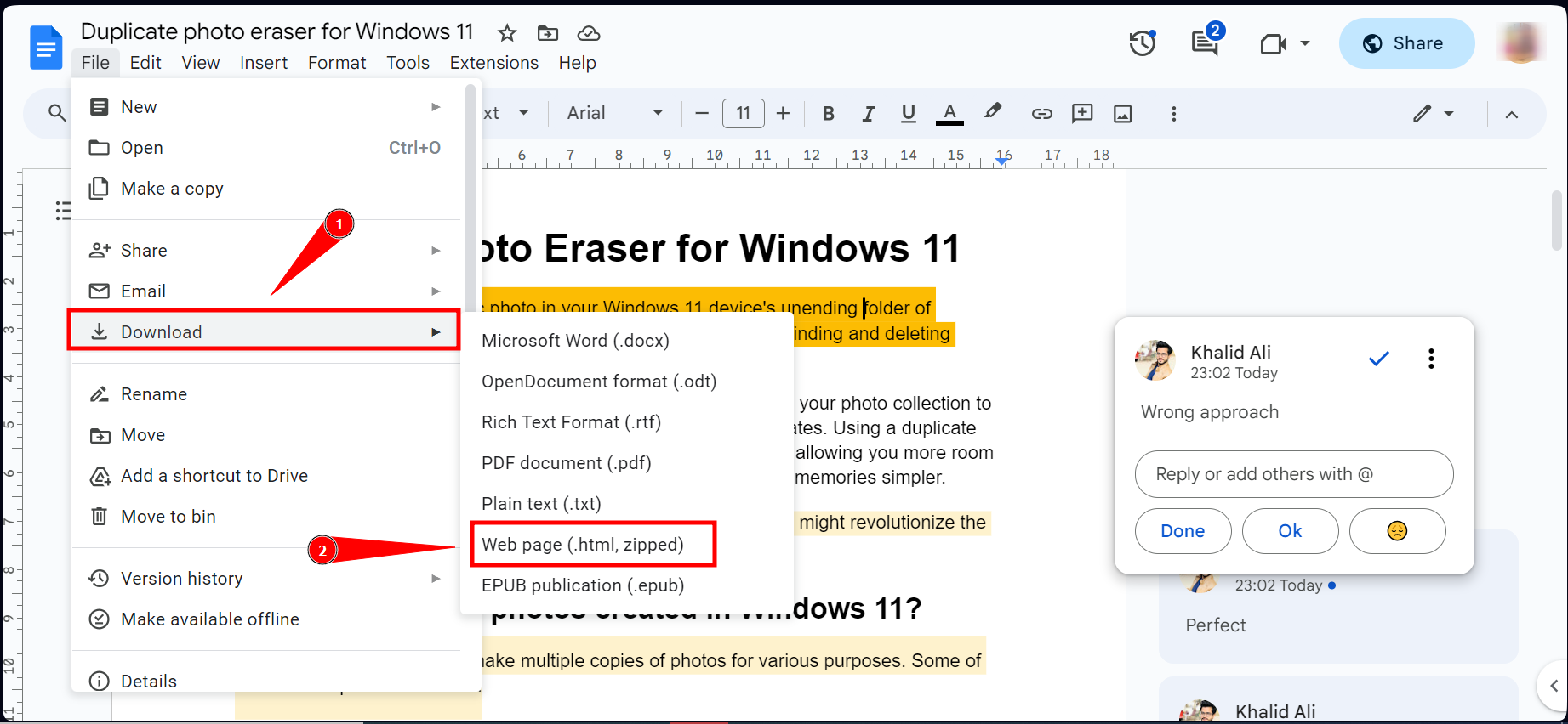 Then hit Download and choose the webpage format which is html