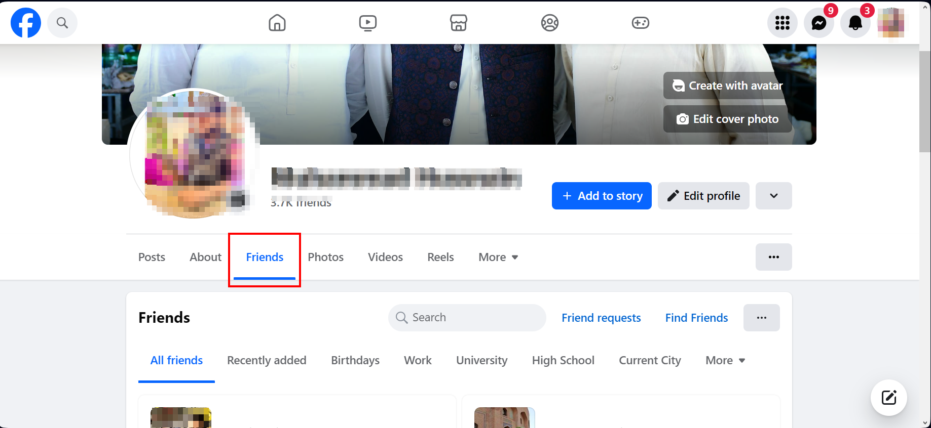 Find the Friends tab Click on it