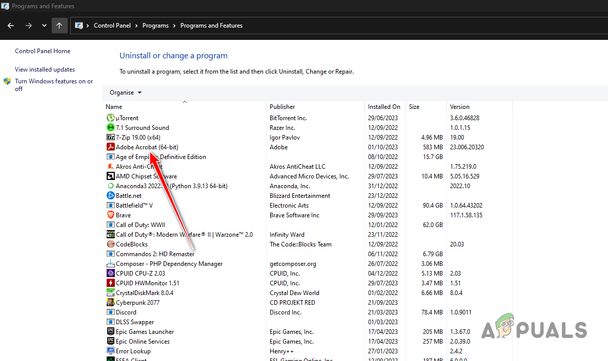 Uninstalling Adobe Acrobat