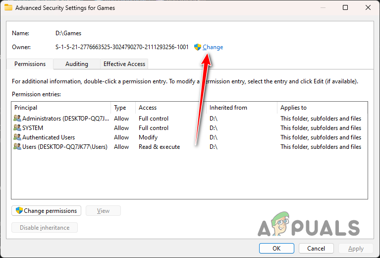 Changing Owner of Folder