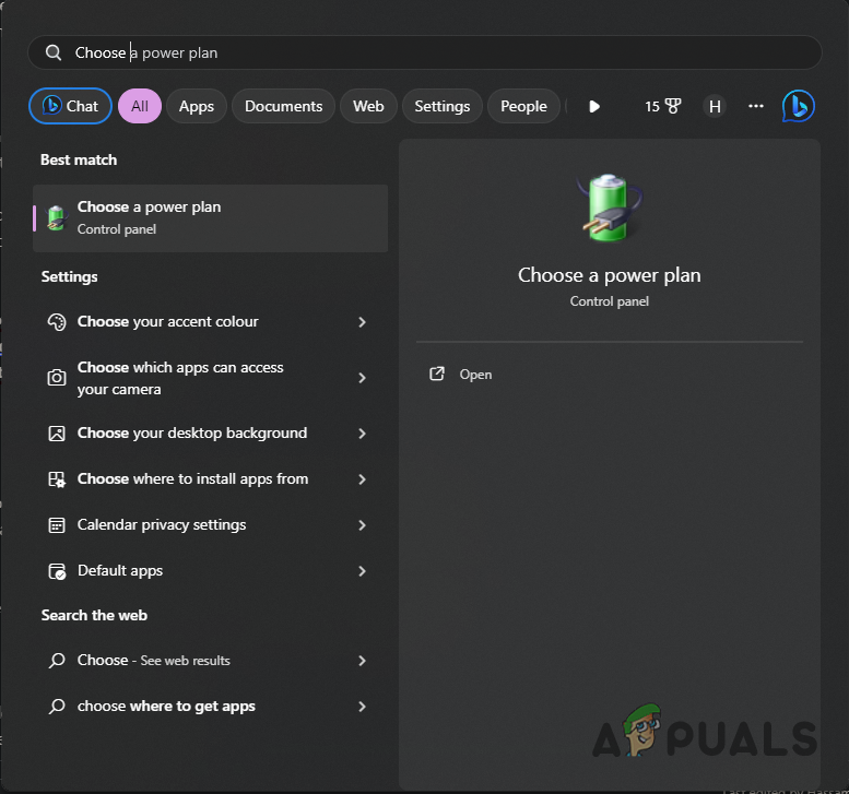 Opening Power Options Window