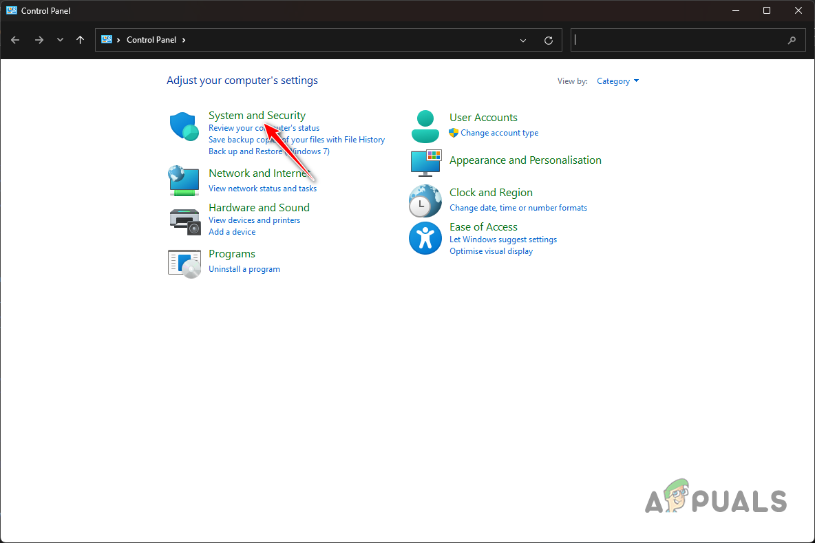 Navigating to System and Security Settings