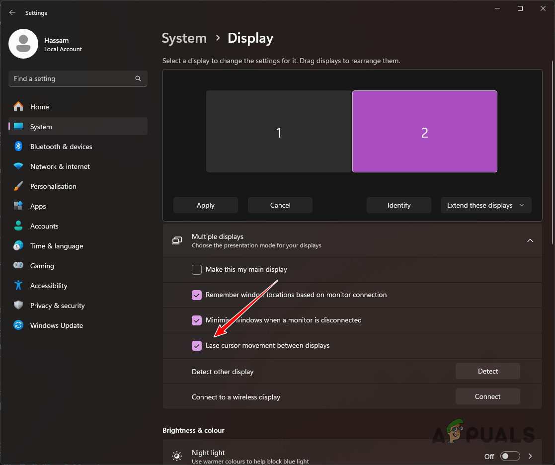 Enabling Ease Cursor Movement Between Displays