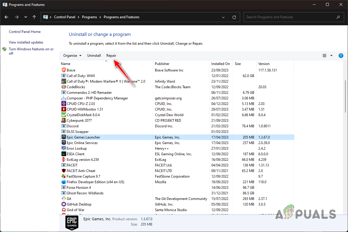 Repairing Epic Games Launcher