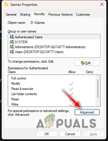 Navigating to Advanced Security Settings