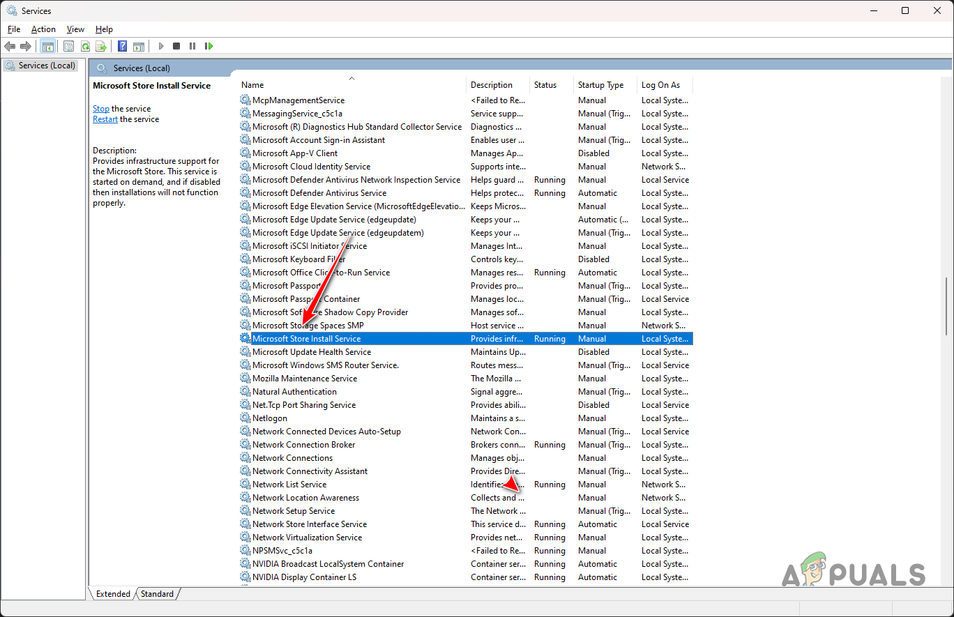 Opening Microsoft Store Install Service Properties