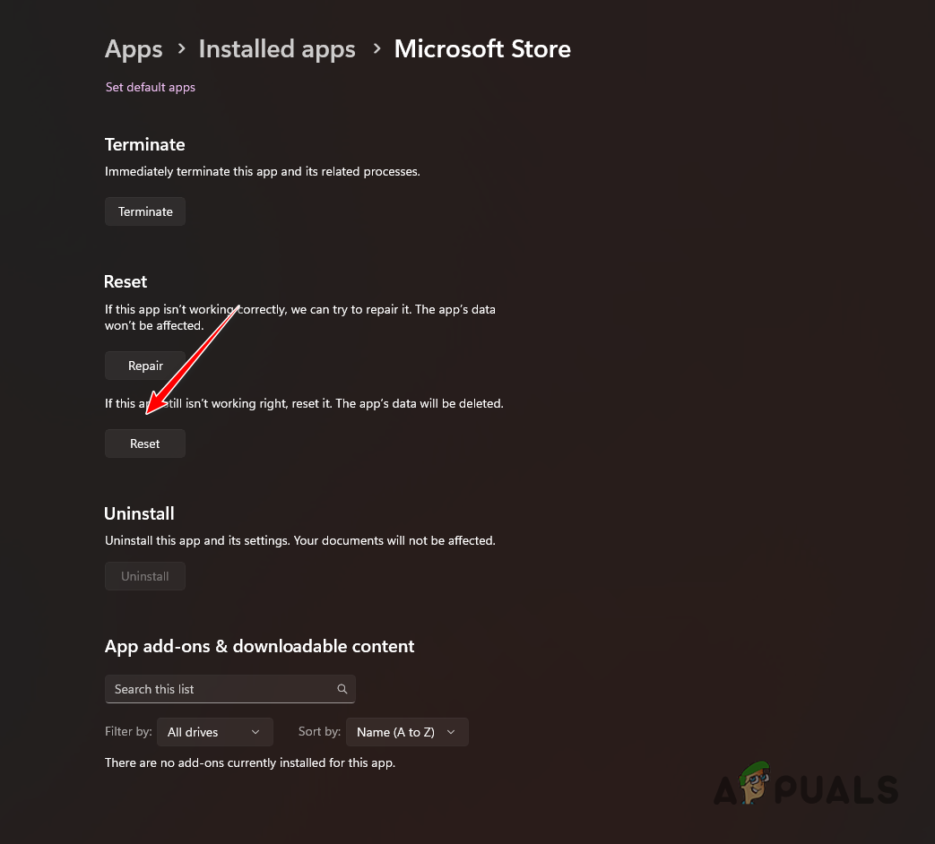 Resetting Microsoft Store