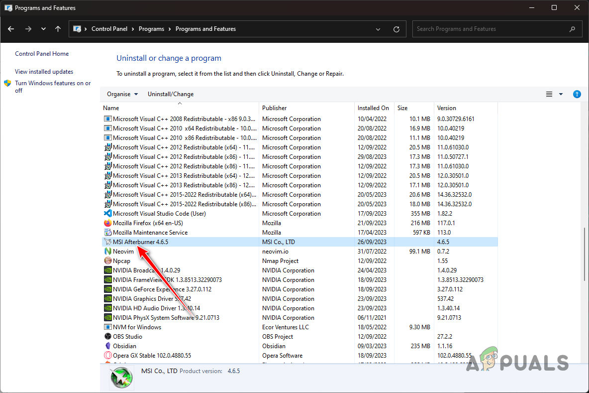 Uninstalling MSI Afterburner