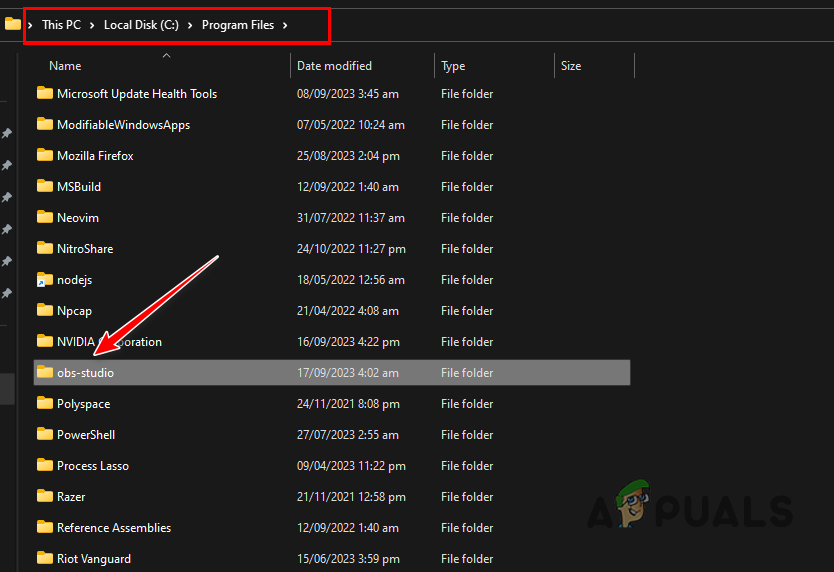 Navigating to OBS Installation Folder