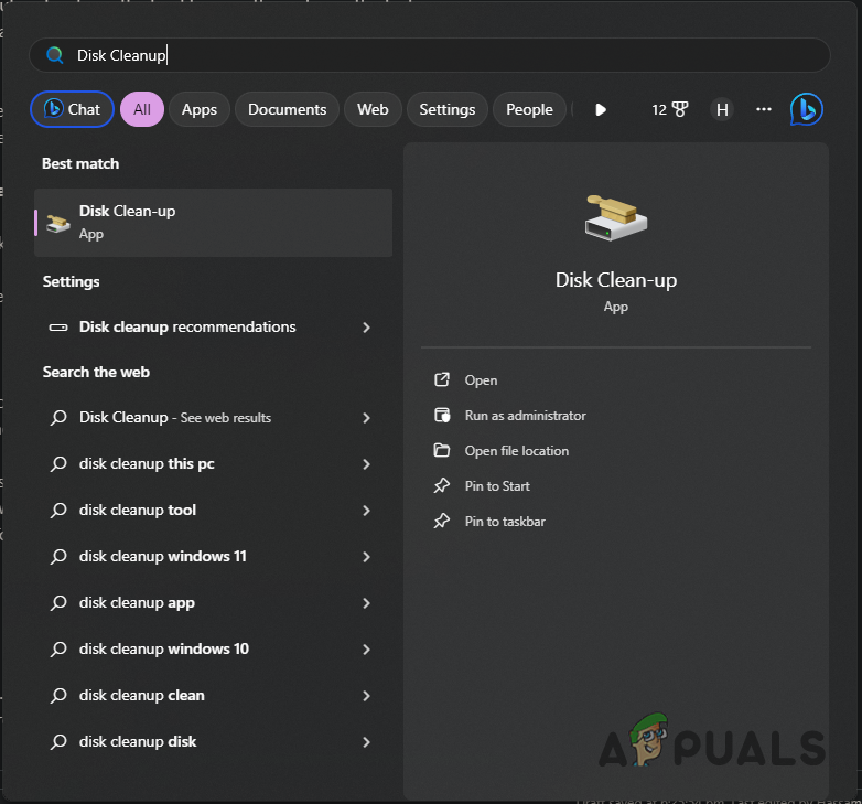 Opening Disk Cleanup Tool