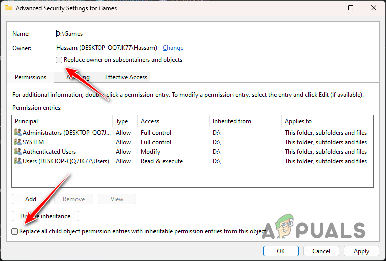 Overwriting Permissions for Children Objects