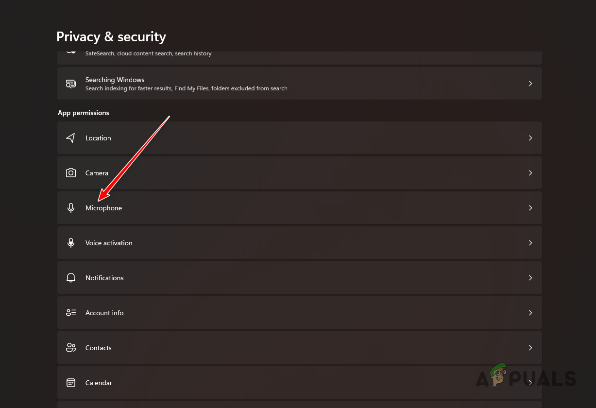 Navigating to Microphone Privacy Settings