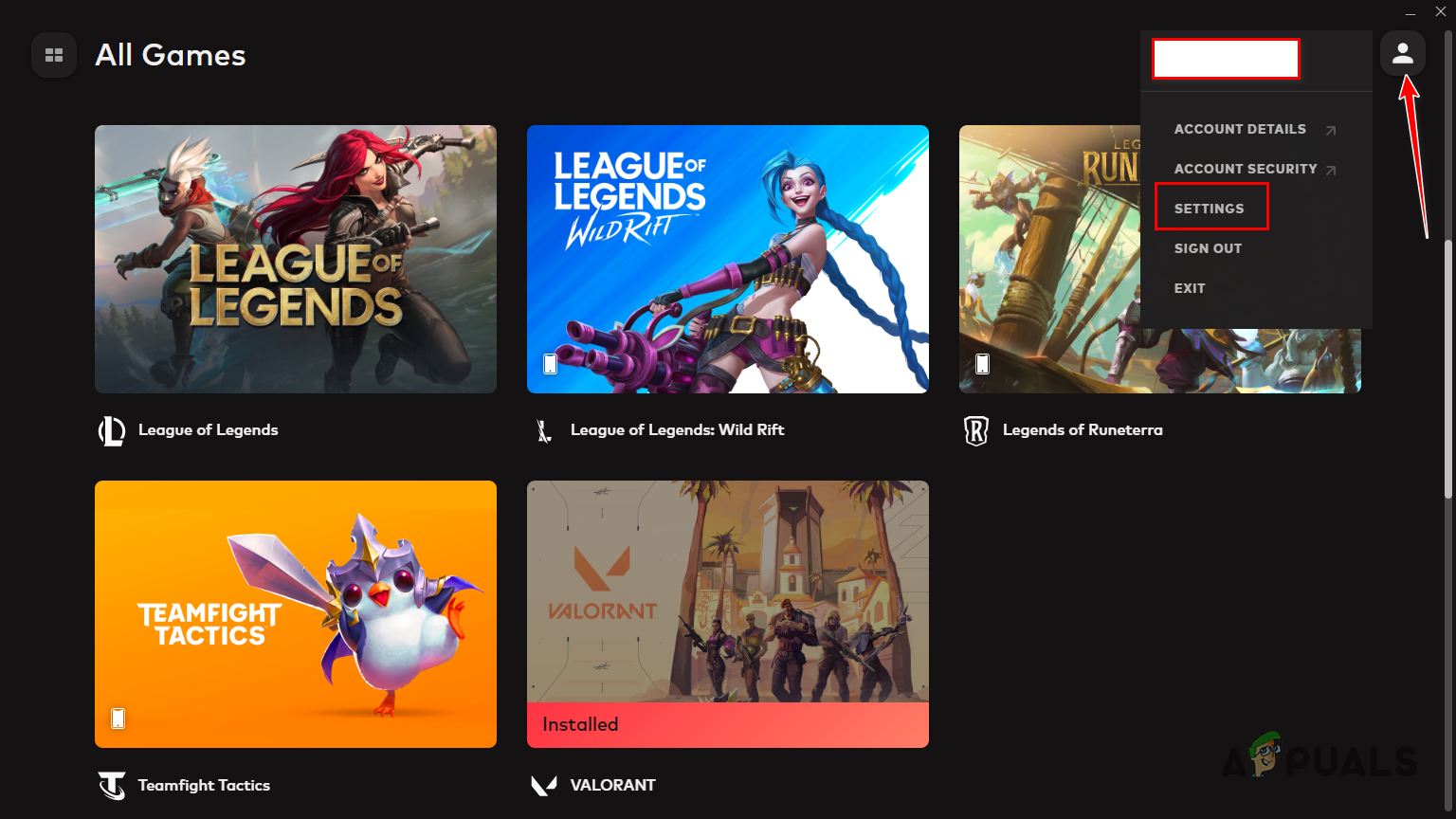Opening Riot Client Settings
