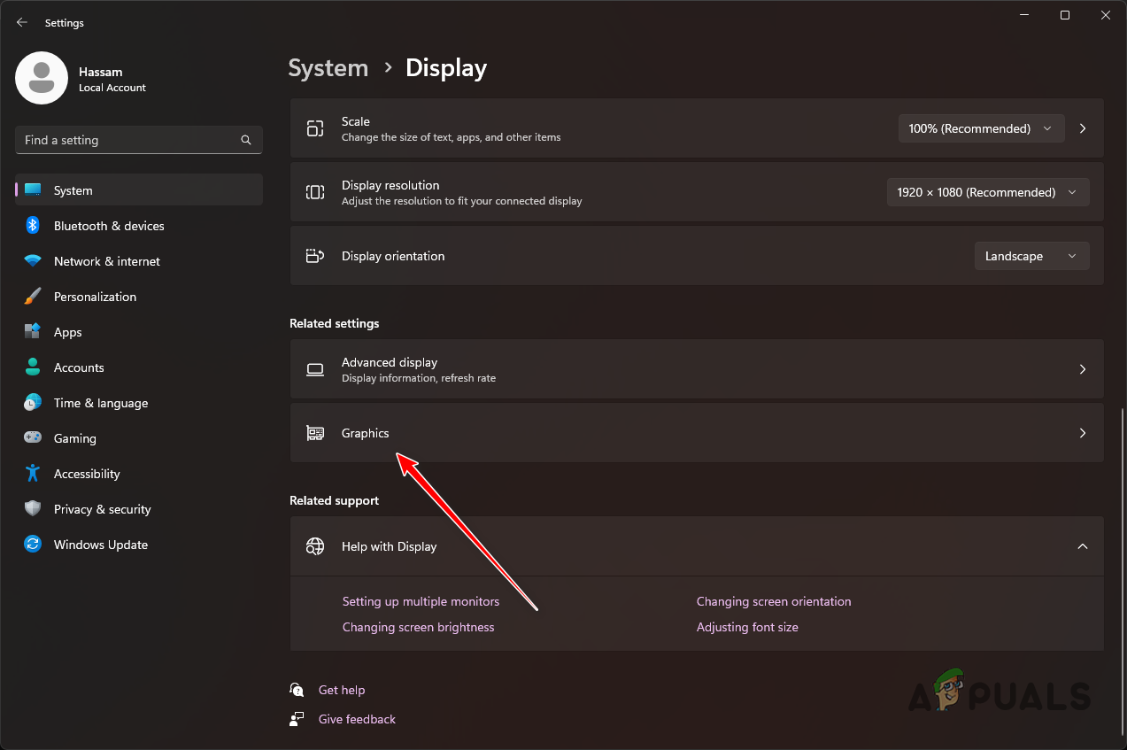 Navigating to Graphics Settings