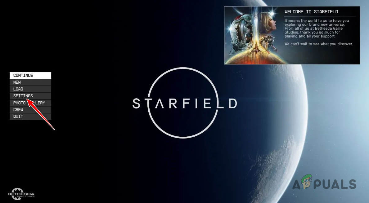 Navigating to Starfield Settings