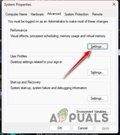 Navigating to Performance Settings