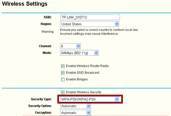 Change the Wi-Fi Security Type to WPA-PSK WPA2-PSK